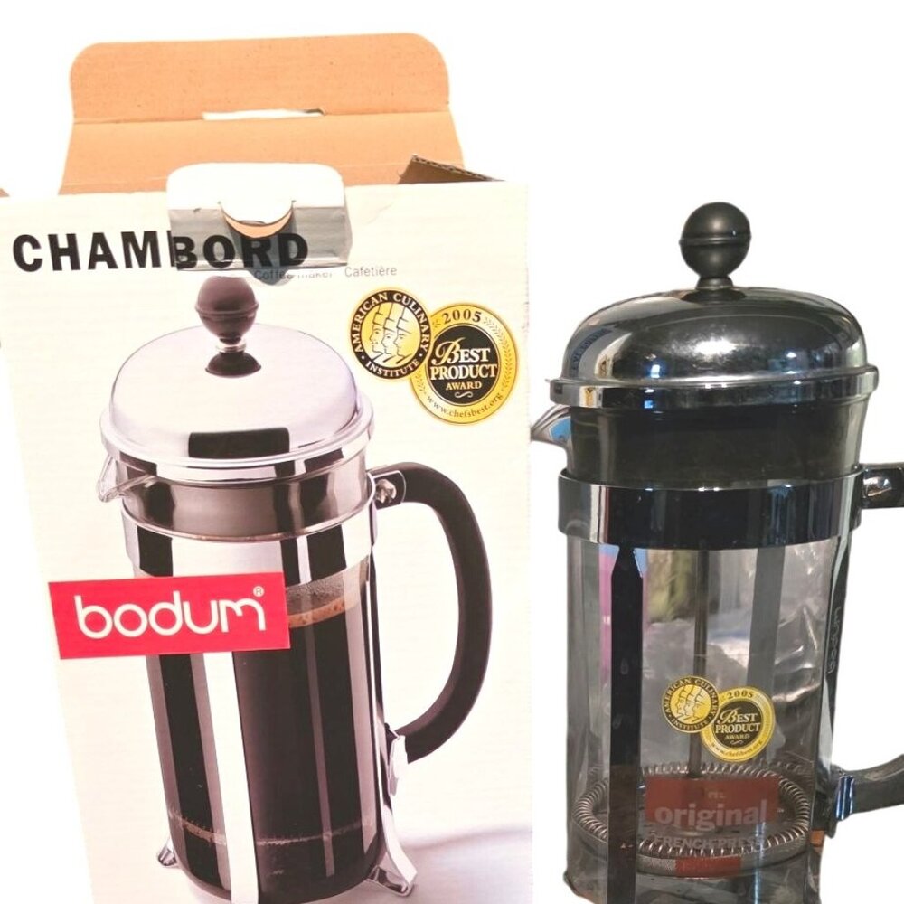 Bodum French Press Coffee‎ Maker Chambord 8 Cups Chrome Glass Stainless Steel